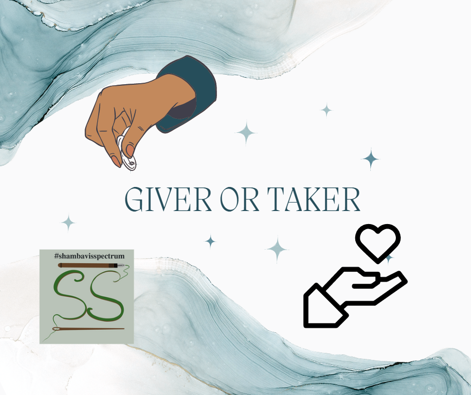 An image indicating a hand giving and a giver and a hand receiving with a heart. Give or Take a few